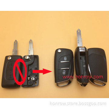 Hot sale products-- Peugeot 2 button modified flip remote key blank with NE73 206 Blade -- With battery place (No Logo)